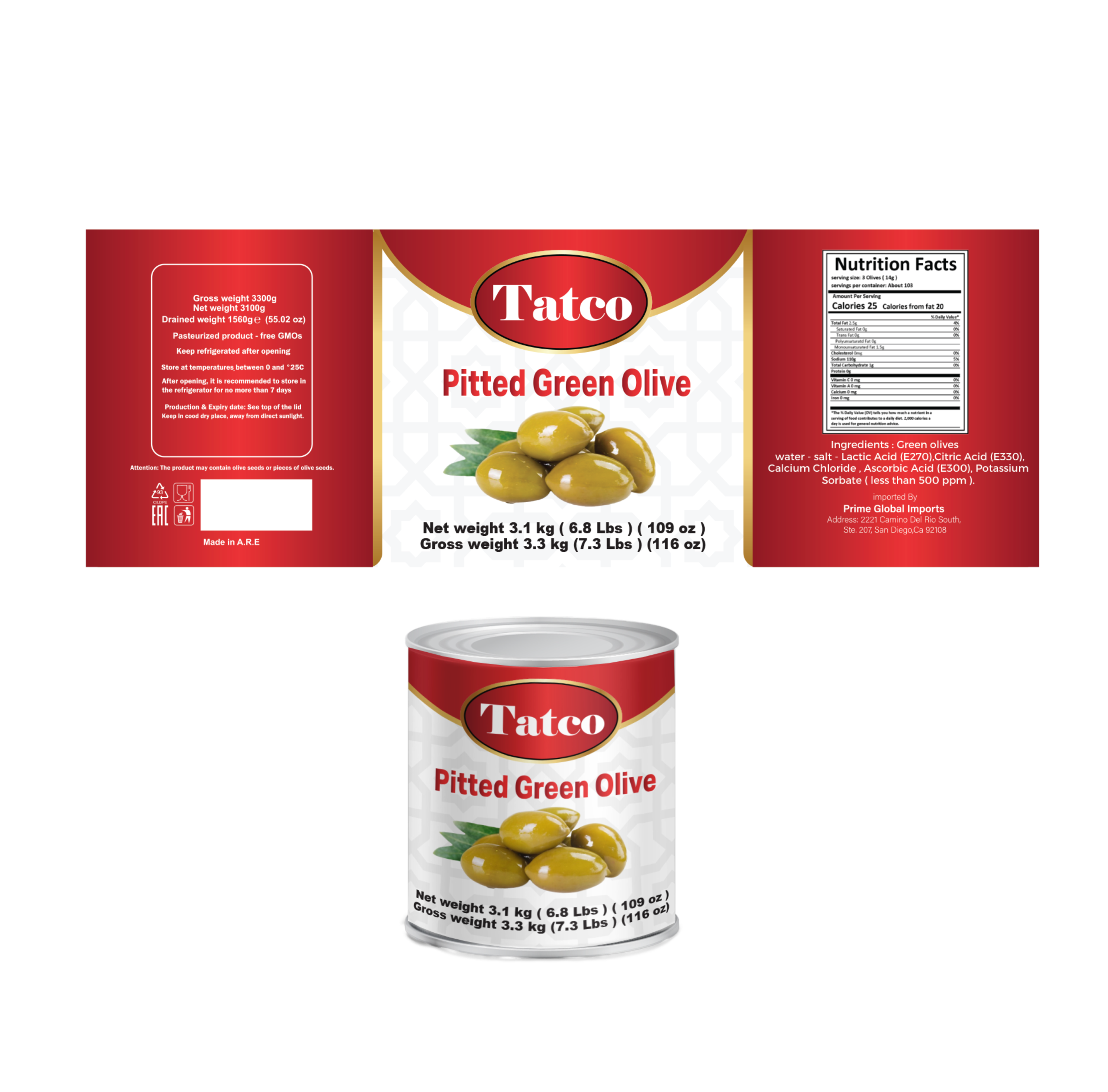 Pitted Green Olive tatco Projects Packaging